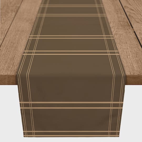 72" Brown Plaid Fall Lines Poly Twill Table Runner